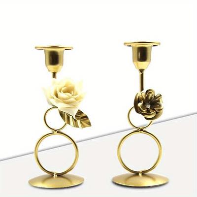 Rose Candlestick Crafts Wedding Candelabrum Flowers Ring Wax Candle Stand Dining Table Center Piece Decoration