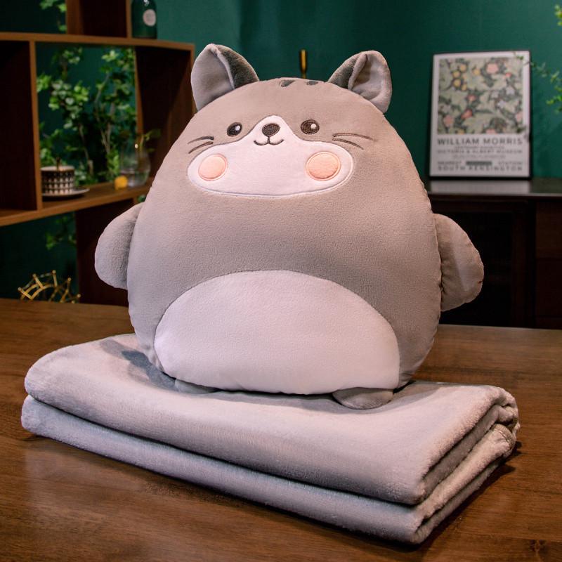 Cartoon 2-in-1 Cushion & Blanket: Dual-Use Hand Warmer, Leg Cover, Nap Pillow Doll for Office