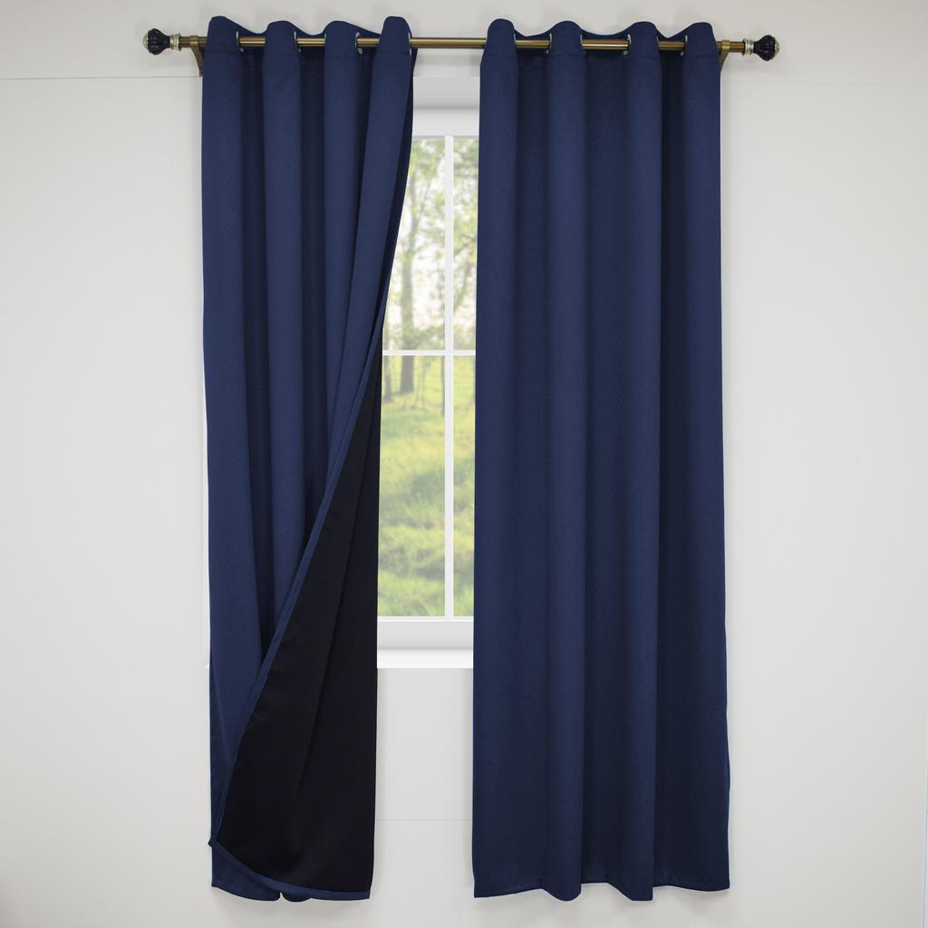 100% Blackout Window Curtain Panel for Bedroom Livingroom Heat and Full Light Blocking Drapes with Black Liner for Nursery Hotel