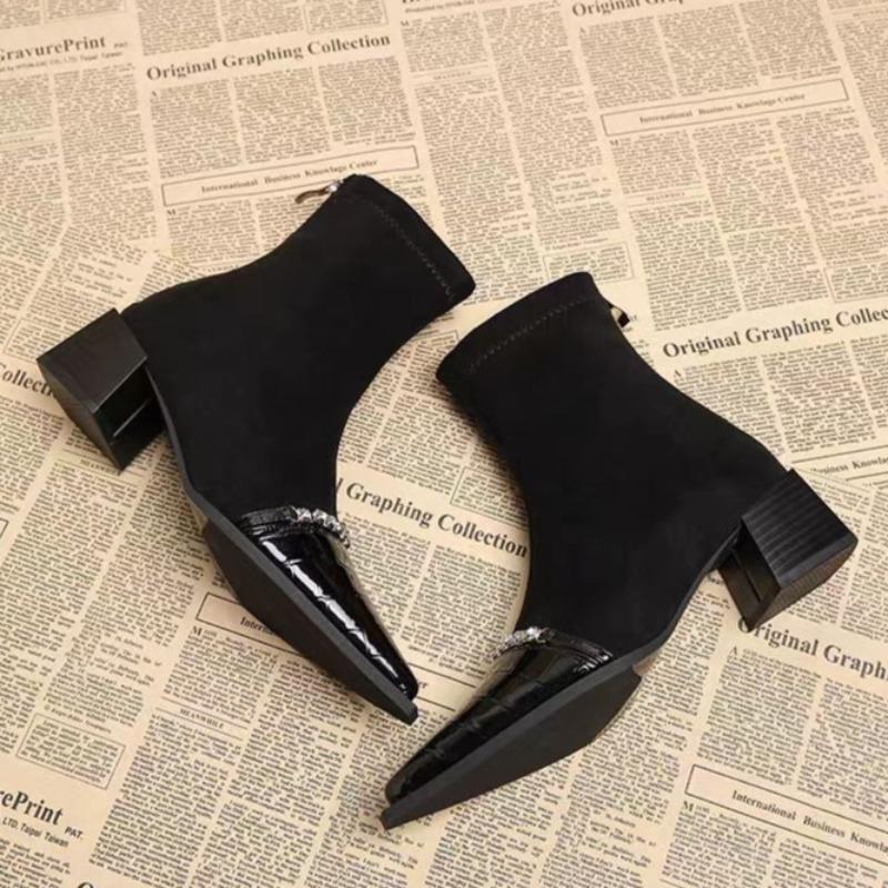 Crystal High Heels Ankle Boots Women's Pointed Toe Luxury Shoes Winter Fashion Chelsea Boots New Pumps Dress Mujer Botas