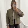 Women Stand Collar Quilted Jacket Button Front Casual Short Outerwear With Printed Cuff