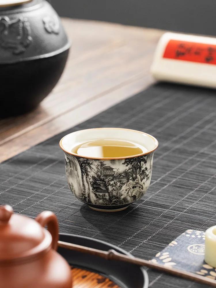65ML Landscape Ru Kiln Master Cup Household Tea Cup Handmade Tea Bowl Smelling Cup Teaset Supplies Teaware A Cup Of Tea