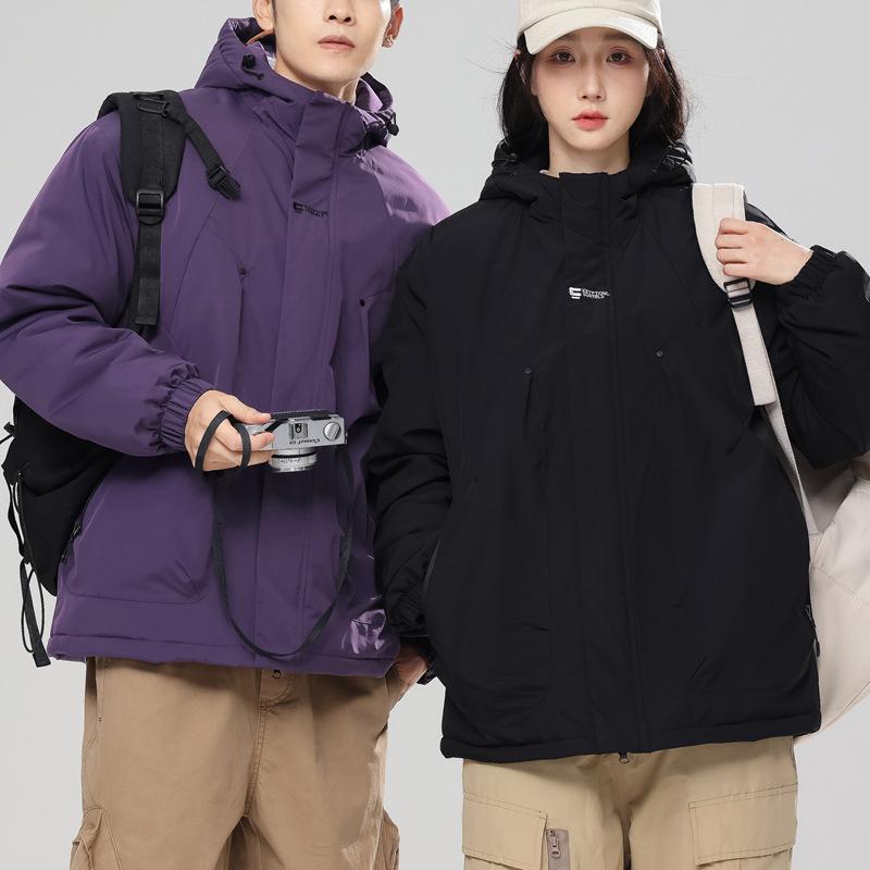 Casual Men's and Women's Cotton Clothes, Winter Hong Kong Style, Loose Plus Size Hood, Waterproof and Warm, Solid Color Men's Jacket, Cotton Clothes