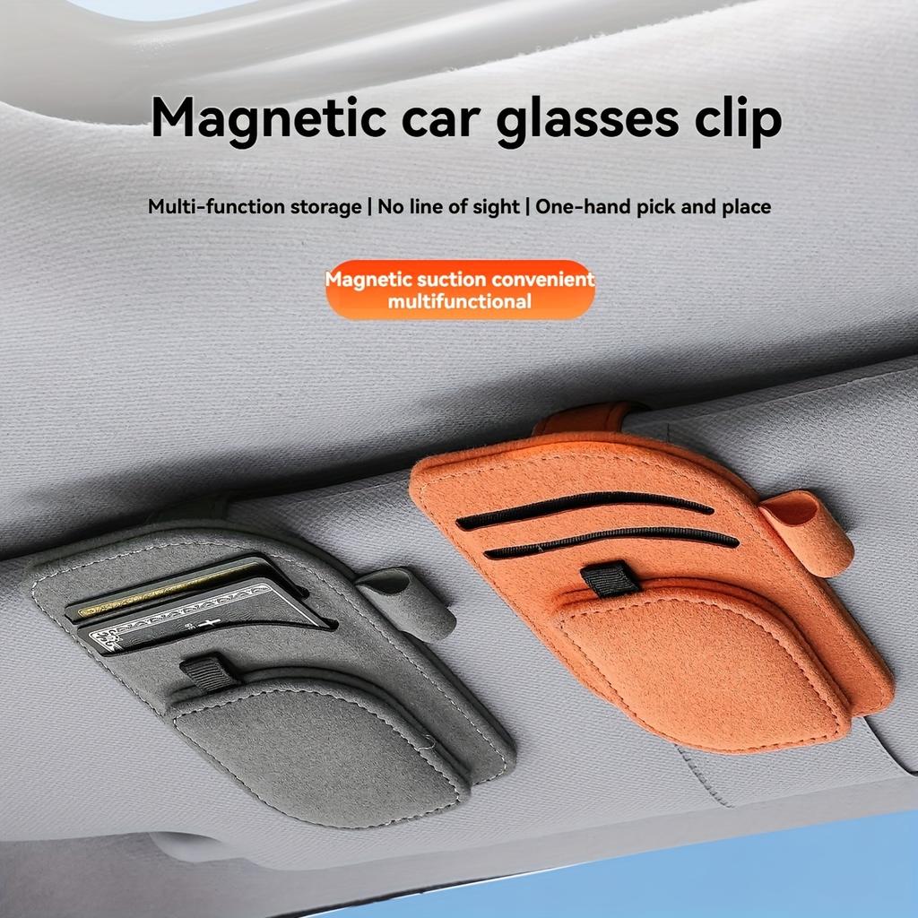 Magnetic Car Glasses Holder & Card Organizer - One-Hand Clip-Detach Fashion Glasses Case with Hands-Free Access To Lighter-like