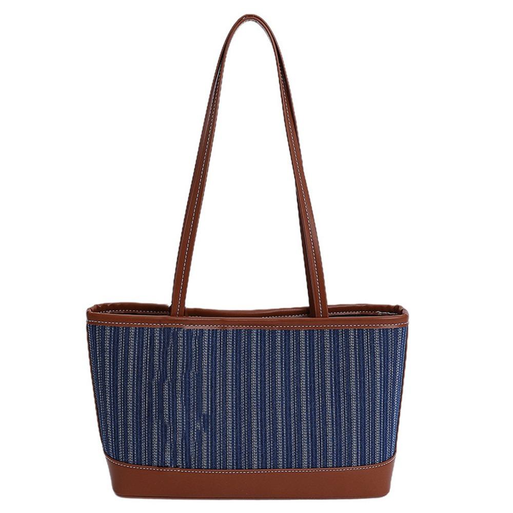 

Korean Style Simple Shoulder Bag Large Capacity Ins Square Tote Bag Denim Splicing Tote Bag Travel Dark Blue