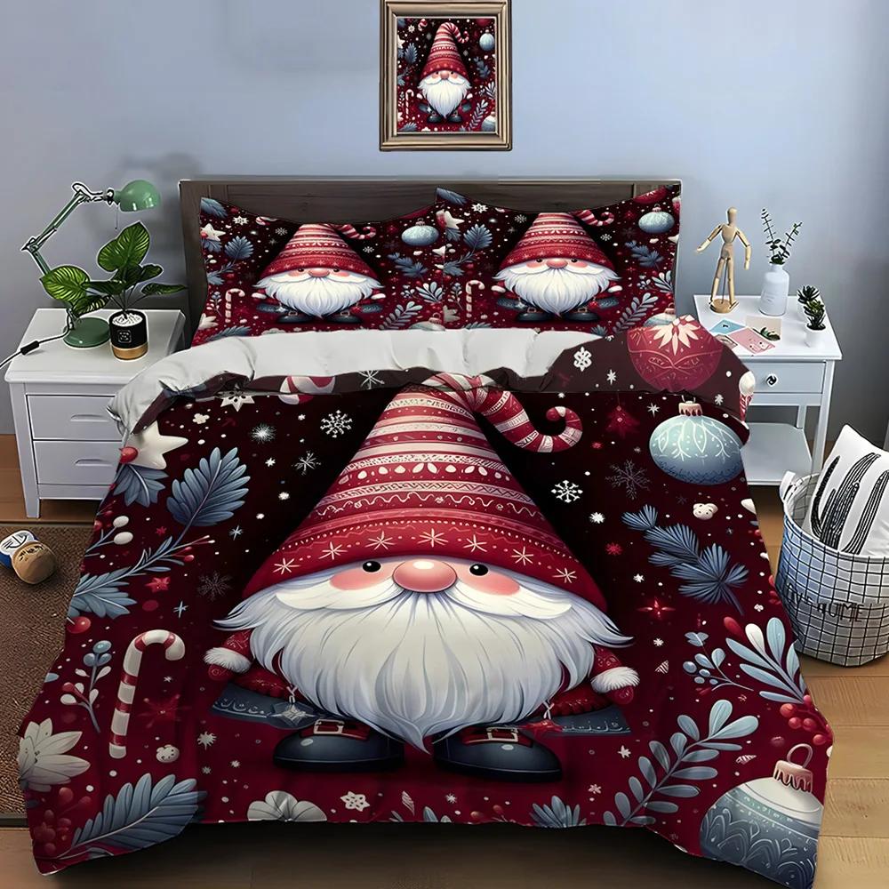 Christmas Gnome Print Bedding Set Duvet Cover 1 Duvet Cover 2 Pillowcases Adult and Children Bedding Set Luxury Holiday Gifts