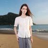 Sancai Plus Size 100% Cotton Jacquard White Blouse