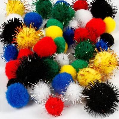 Pompom Set - Assorted Colors - 15 and 20 Mm - 48 Pcs
