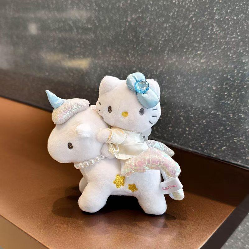 Cute Aesthetic Hello Kitty Unicorn Angel Plush Doll Keychain With Pearl Decor Lovely Bag Charm Ornament Gift For Kids Girls
