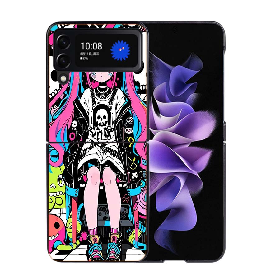 Graffiti Art Colorful Princess Girl Phone Case For Samsung Z Flip 7 6 5G Galaxy Z Flip4 Z Flip5 Z Flip3 Coque Black Hard PC Shel