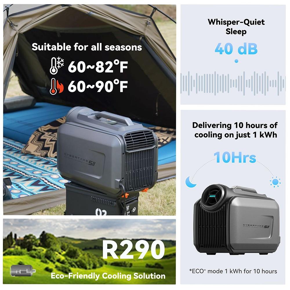 CYBERTAKE S2 Pro Portable Outdoor Air Conditioner, Fast Cooling & Heating, Active Drain System, 6 Working Modes