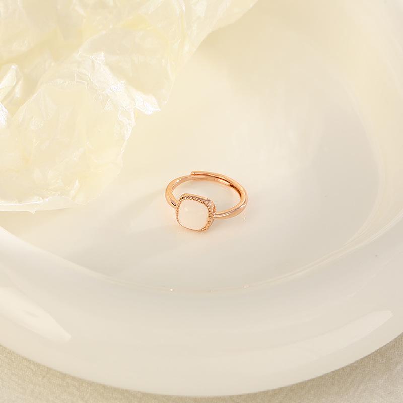 

Хэтяньский нефрит Кольцо «Квадратный сахар» - Женское ретро минималистичное кольцо на указательный палец с белым камнем Adjustable