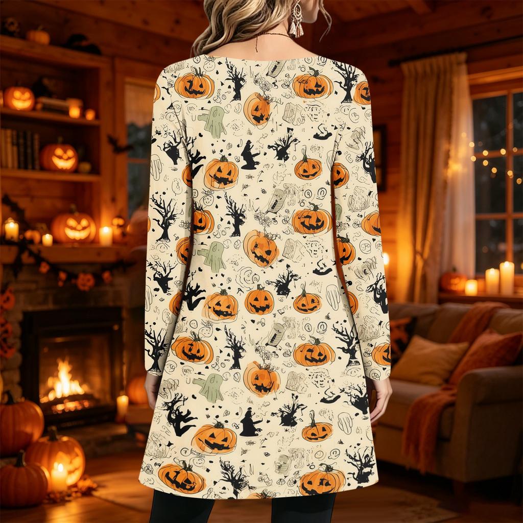 Women's Fashion Printed Round Neck Long Sleeve Dress for Casual Daily Wear