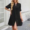Women's Casual Solid Color Waist Cinched V-neck Dress