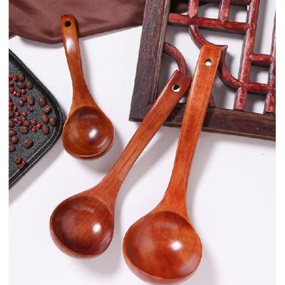 2pcs Wooden Soup Spoon With Curved Handle For Household Kitchenware