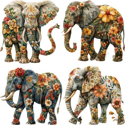 Iron On Patches Elephant With Flowers Diy Parches Ropa Clothes Stickers T-Shirt Hoodies Heat Press Appliqued Stickers For Cloth