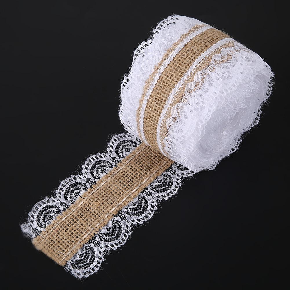 5m roll Natural Burlap Lace Hessian Jute Ribbon Home Wedding Decoration