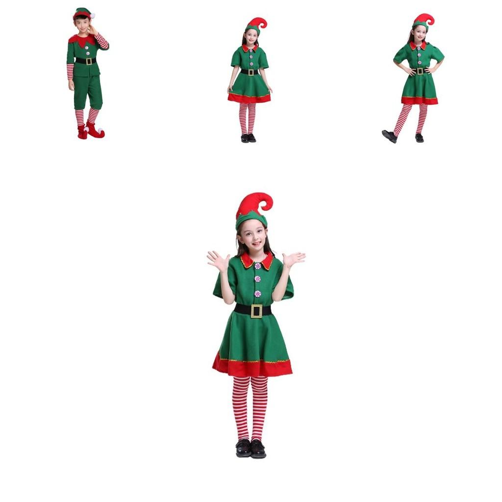 Christmas Elf Kid Cosplay Costume Couple Outfit Fancy Dress Xmas Party Play Role