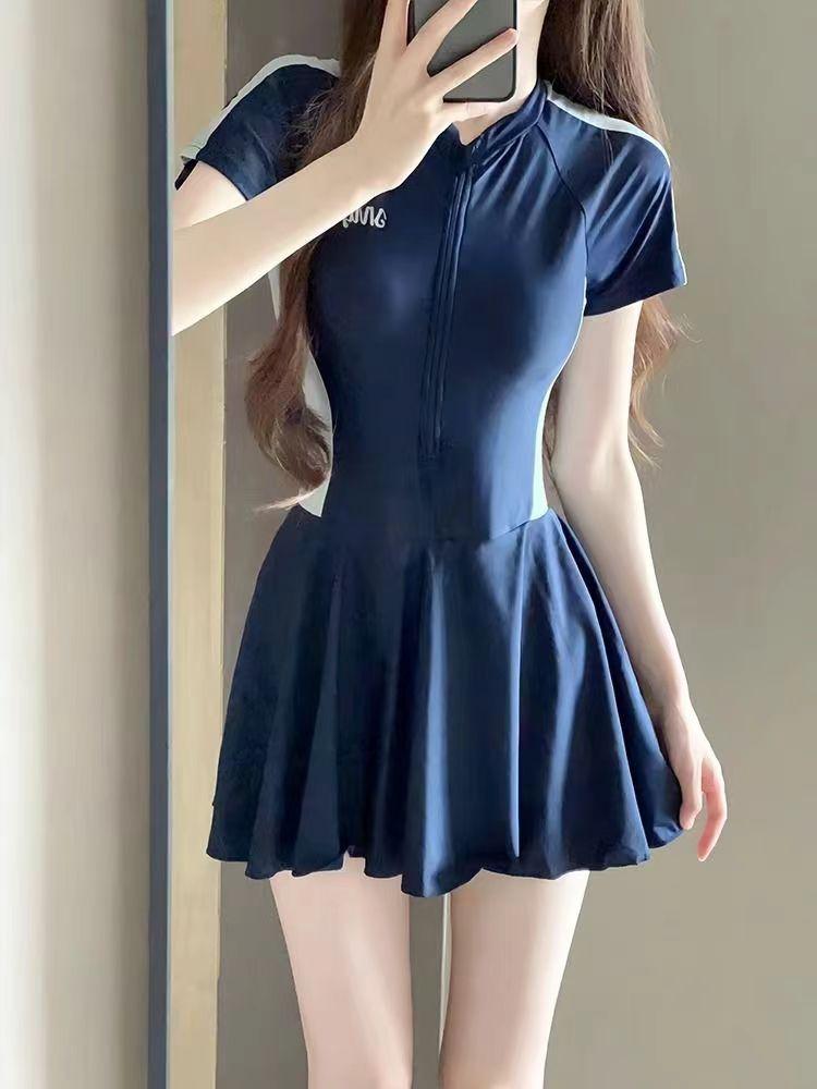 Traje de Baño Profesional Ropa de Baño para Aguas Termales Hada Mujeres de una Pieza Sexy Cubre Vientre Manga Corta Estudiantes