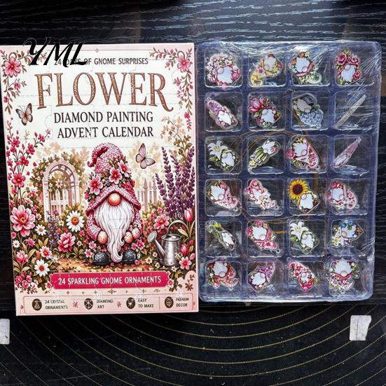 Collectible Halloween Items 24-Day Gnome Advent Calendar, Diamond Style Acrylic Ornament Set with Countdown Box Theme, Hanging Decor for Tree Window,