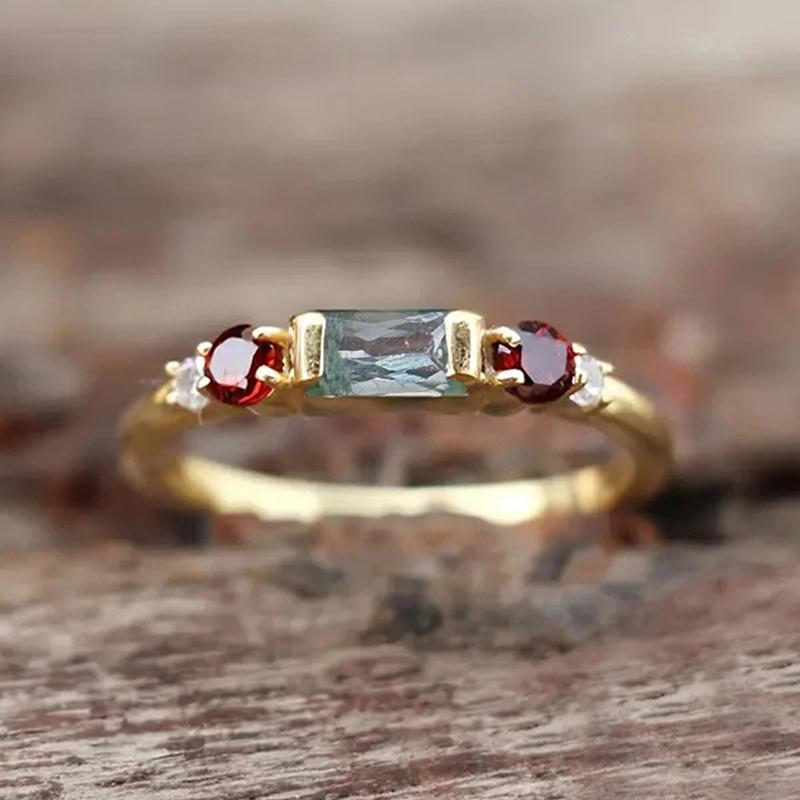 

Huitan Statement Female Finger Rings with Blue/Red Cubic Zirconia Daily Party Chic Accessories Gold Color Luxury Fashion Zircon 6