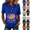 Damen Freizeit Kurzarm Hemd mit Knöpfen 250. Jubiläum Grafikdruck Polo Top für Unabhängigkeitstag Feier 2026 Gedenk-T-Shirt