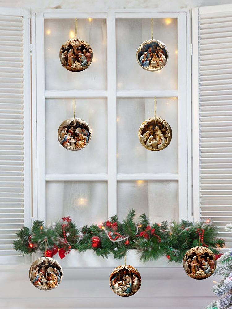 12 Pieces Easter Decor Religious Art for Winter Tree Wooden Ornament Wood Nativity Pendant Decor for Christmas