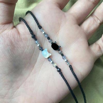 Schwarzes Katzen-Muschelarmband: Handgefertigtes Perlenseil für Paare und Freunde