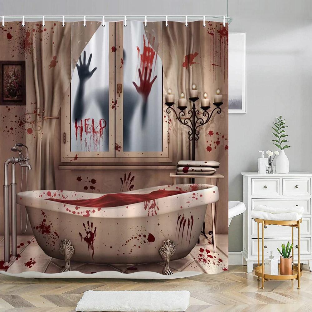 Scary Halloween Shower Curtains Black Cat Pumpkin Shower Curtain Witch Purple Bat Spider Web Cloth Shower Curtain Bathroom Decor