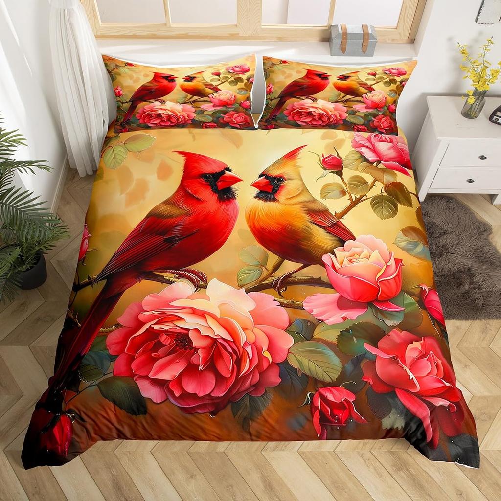 Roter Kardinal Bettbezug-Set Für Kinder Teenager Queen King Leichte Tagesdecke Tier Muster Bettwäsche-Set Schlafzimmer Dekor Ohne Bettdecke