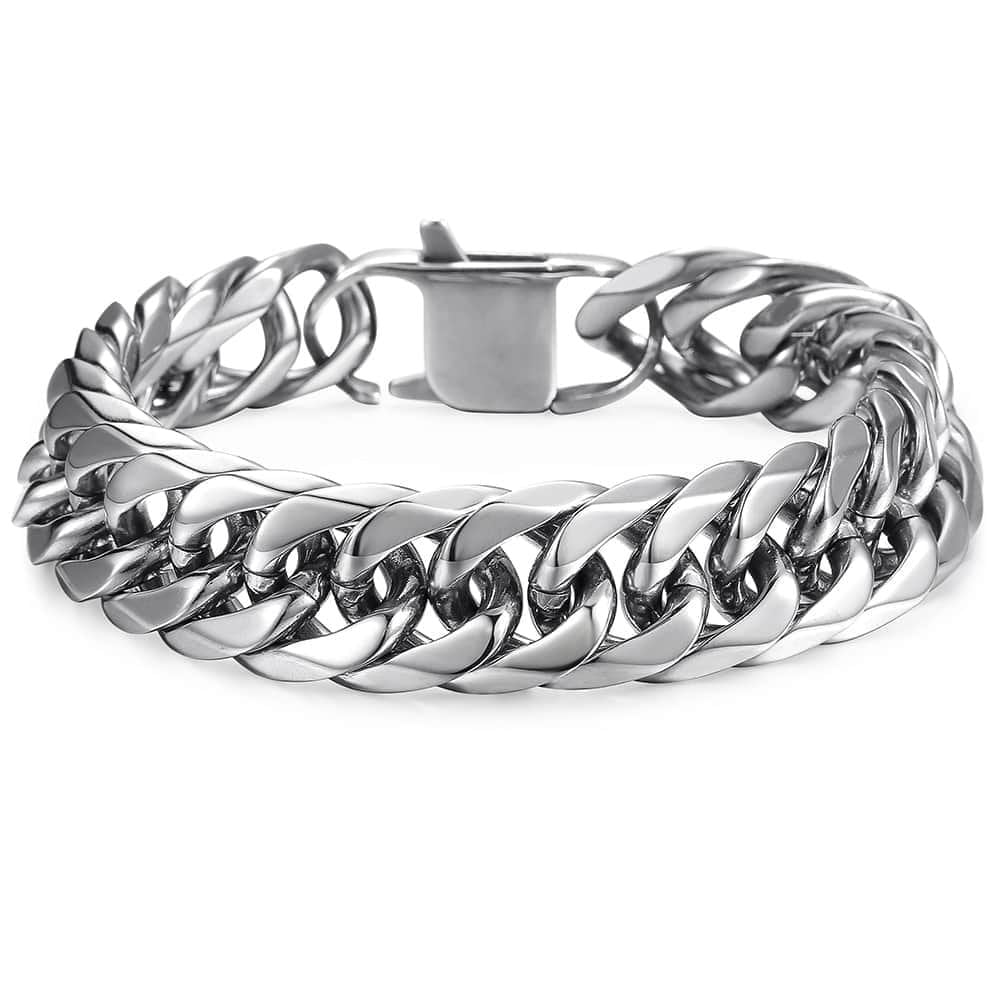 Bracelet à maillons Rombo pour hommes, chaîne en acier inoxydable 316L, argent, 8-14MM