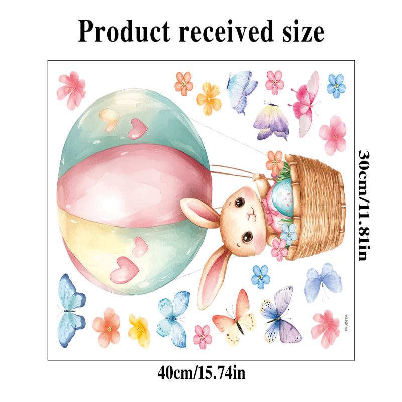 1 Sheet Cute Rabbit Colorful Egg Stickers Easter Electrostatic Patch Glass Window Decals Children'S Room Decoration