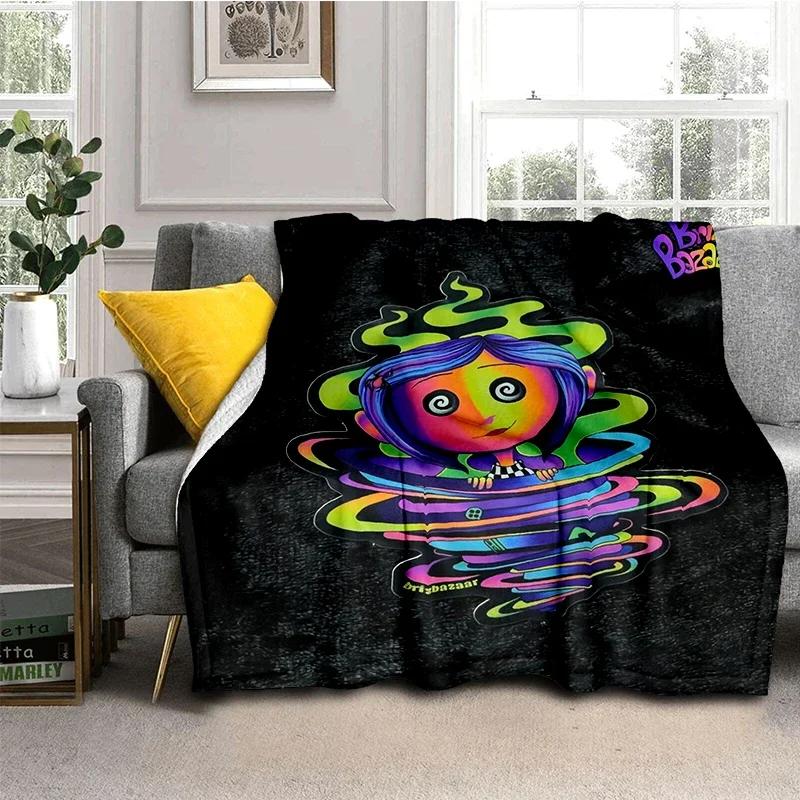 Coraline Animated Movie Throws Blanket Picnic Super Soft kawaii Blanket for Travel Bedding Couch Sofa Bed Blanket Birthday Gift
