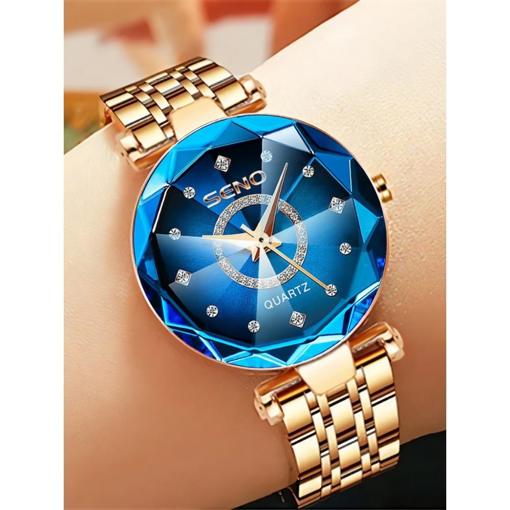 Luxury Elegant Women's Watch Rhinestone Ocean Heart Waterproof Rose Gold Stainless Steel Quartz Women's Fashion Birthday Gift