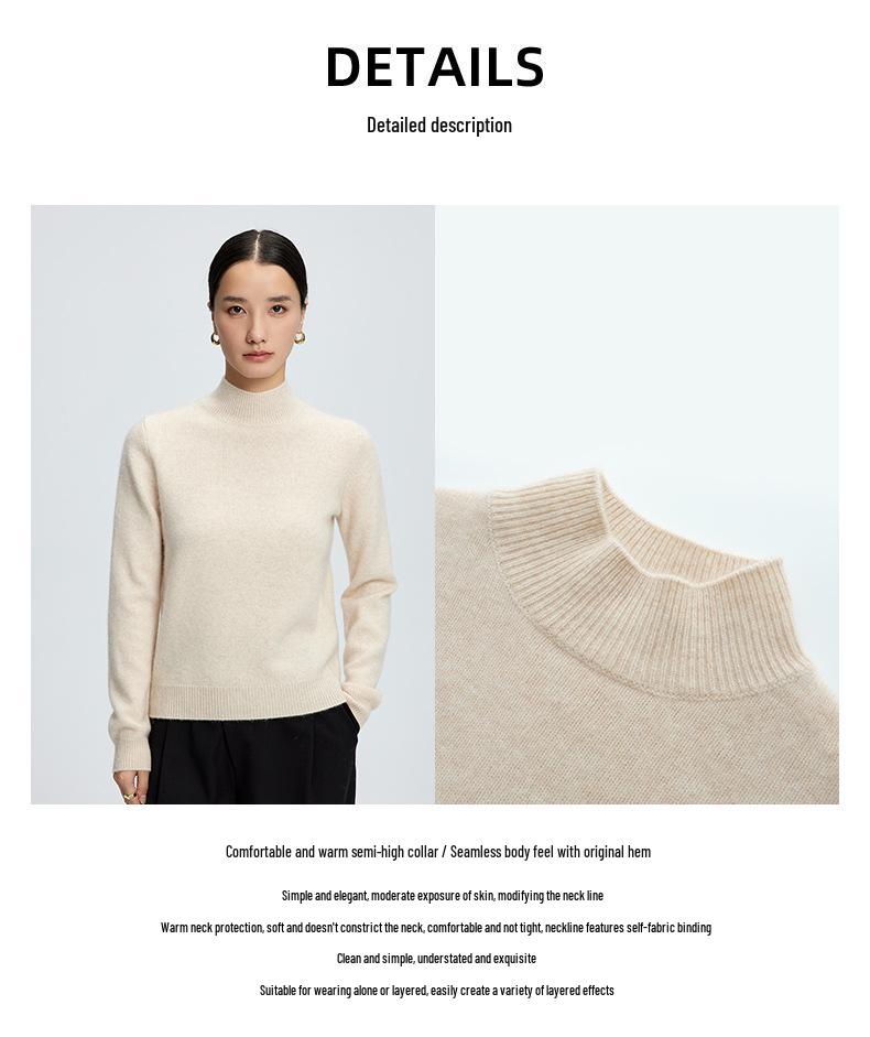 Women's Cashmere Soft Knit Half-High Neck Sweater - Fluffy Solid Color Base Layer for Autumn/Winter