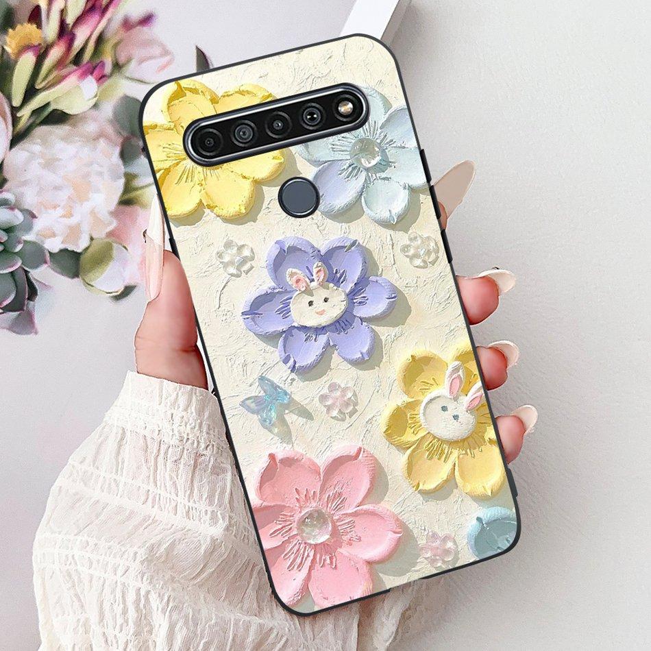 For LG K41S K51S 2020 Elegant Floral Cat Printed Phone Case For LG K41S K51S LM-K410 LM-K510 Black Silicone Soft Cases