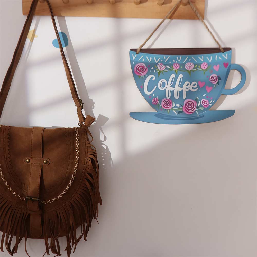 Vintage Kaffeetasse Türschild Holz Wandbehang Wanddekoration Kaffeeladen Beschilderung Geschenk
