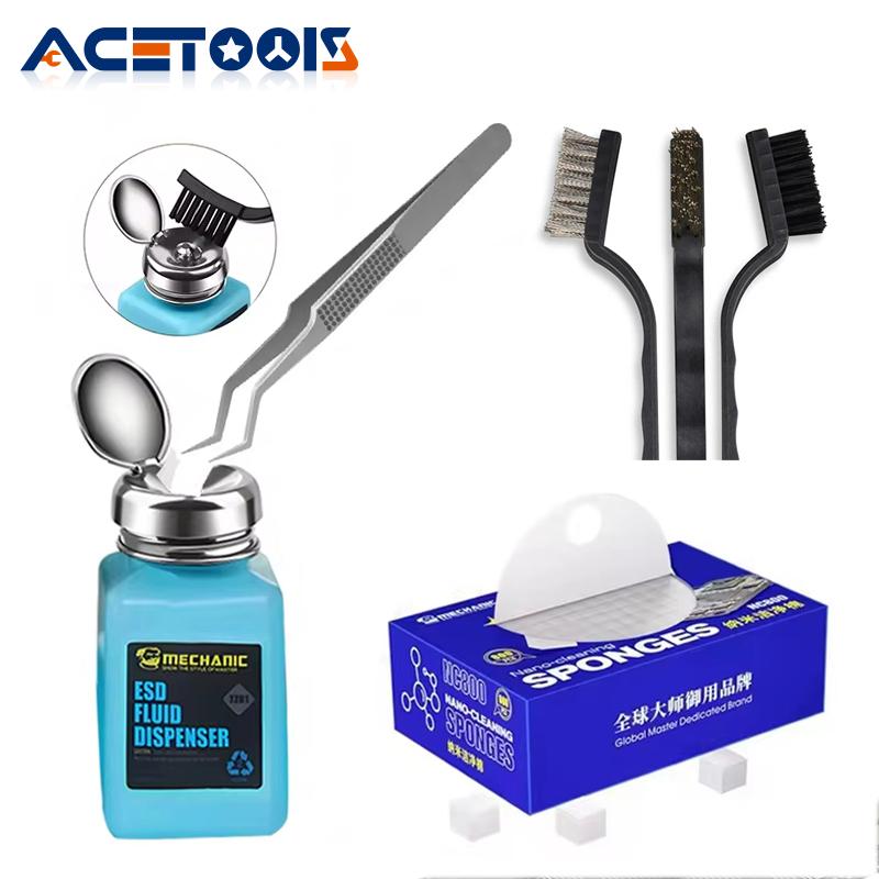MECHANIC NC800 Nano Spong Cleaning Precision Tweezers SS-046 3 In1 IC Phone Repair Cleaning Brush Repair Hand Tools Set 1