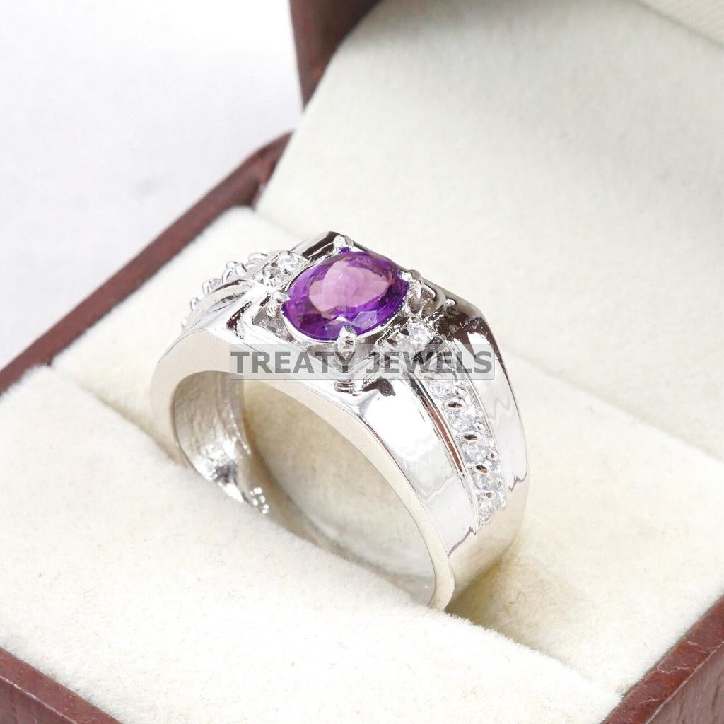 Amethyst Oval Cut Gemstone With 925 Sterling Silver Ring For Men's #A700 JL375658915060