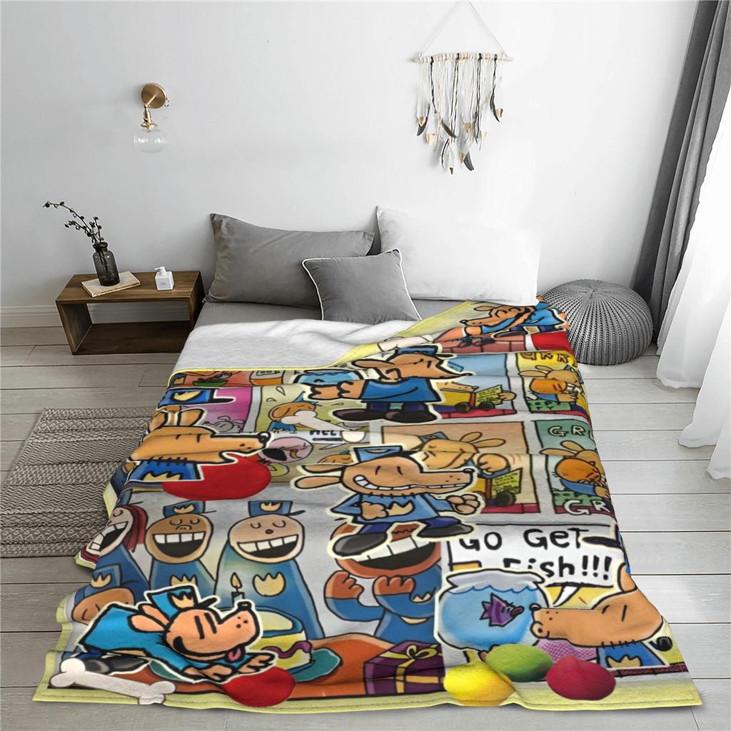 Dog Man Dogman Movie Comic Blankets Cartoon Fleece Awesome Breathable Throw Blankets for Chair Covering Sofa Textile Decor