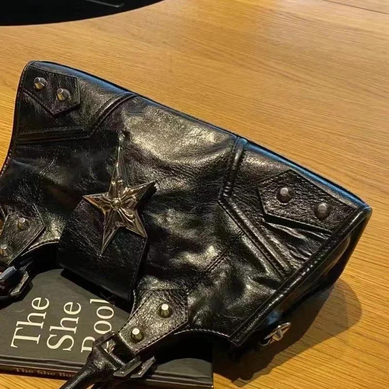 Korean Gothic Star Girl Black Bag Aesthetic Vintage Fairy Grunge Punk Goth Purse Shoulder Handbags Bucket Tote Bags Women