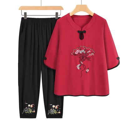 Dames 2-delige pyjama set shirts met korte mouwen wijde broek nachtkleding loungekleding PJS set