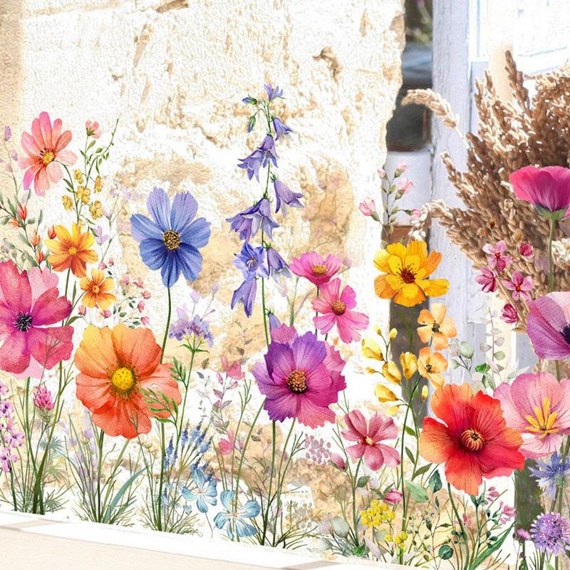 Floral Window Cling Colorful Floral Bouquet Static Double Sided Window Sticker Reusable Plant Window Decals Removable For Home