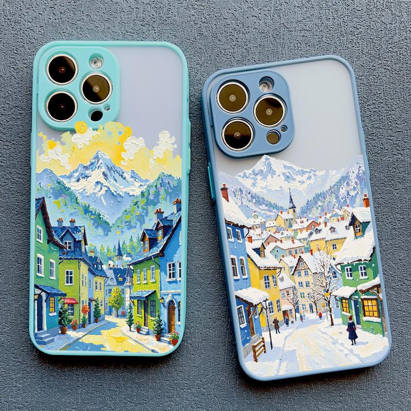 Street View Snow Mountain Town Phone Case For iPhone 16 15 14 Pro Max Plus 13 12 Mini 11 Pro Max 7 8 Plus SE2 XR XS X Back Cover