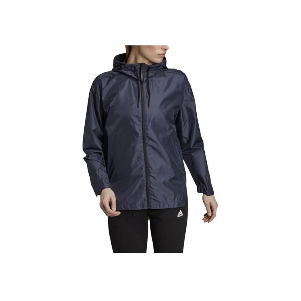 Adidas Wanderlust Climastorm Solid Color Sports Windbreaker Hooded Long Sleeve Jacket Women Jackets Blue DT4136