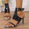 Fashion Sexy Serpentine Pointed Toe Super High Heel Sandals Women Summer Fashion Big Metal Buckle Ankle Strap Sandals Luxury Party Shoes