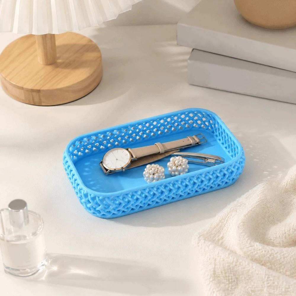 Multi-Purpose Imitation Rattan Desk Storage Tray Simple Hollow Out Jewelry Storage Box Organizer Woven Storage Tray Bedroom