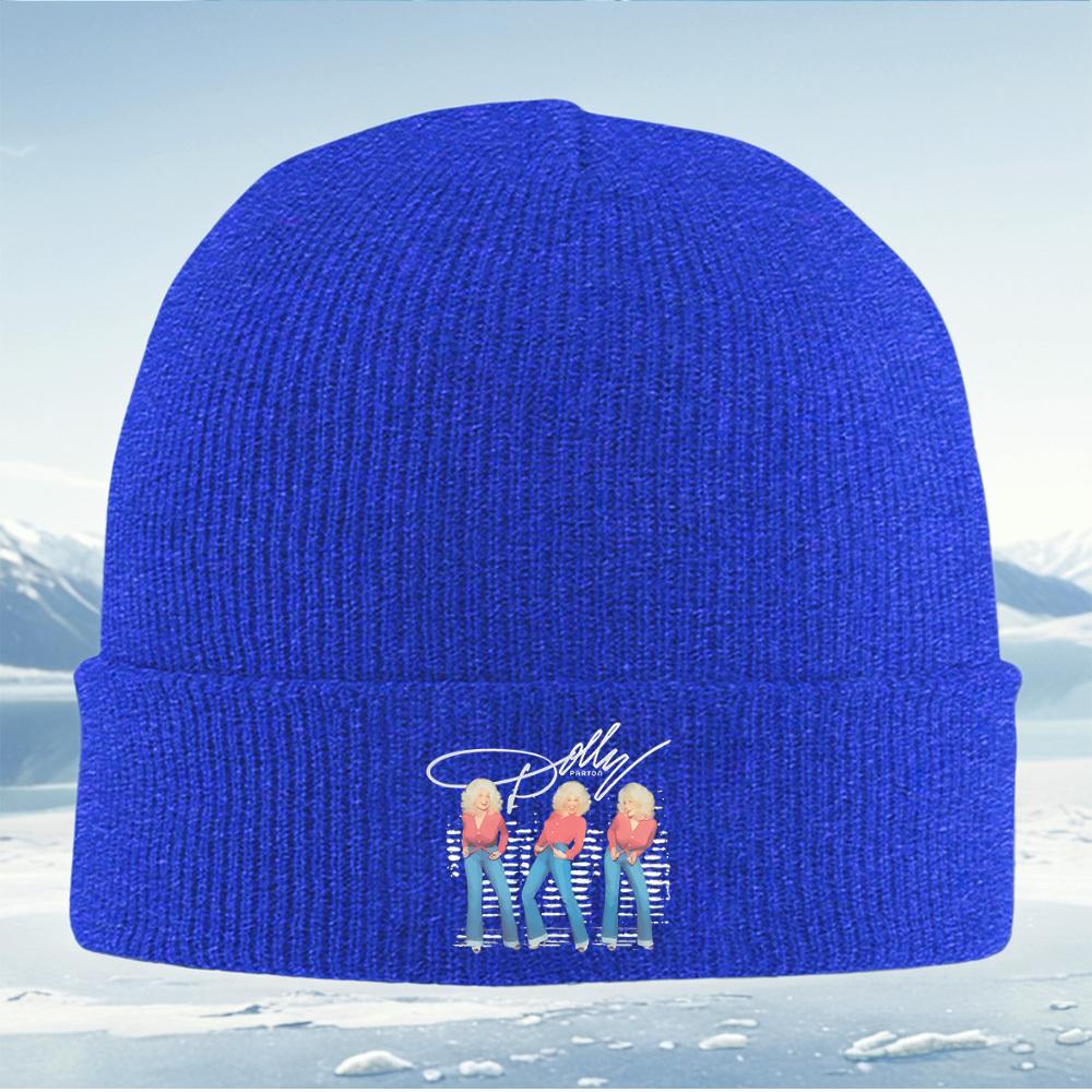 Dolly Parton poses three times smiling Men Women Unisex Knitted Hat Beanie Pullover Cap Winter Thermal Warm Christmas Outdoor Cy