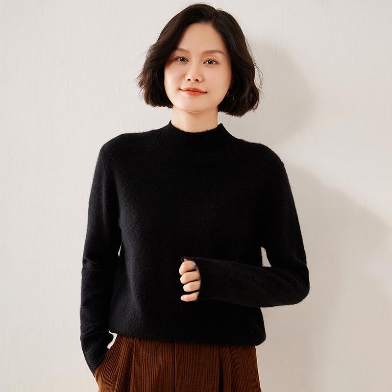 Autumn/Winter Women's Fashionable Cashmere High Neck Long Sleeve Pullover - Skin-Friendly & Warm Base Layer Casual Top