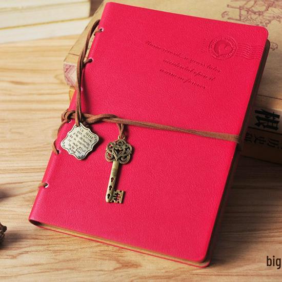 Retro Faux Leather Notebook with Key Binding and Embossed Logo